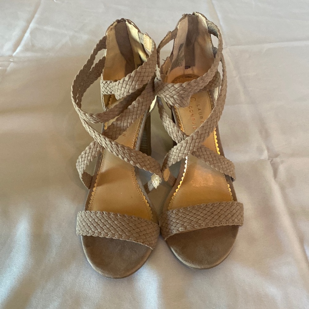 LC Lauren Conrad taupe sandal heels, size 8.5W